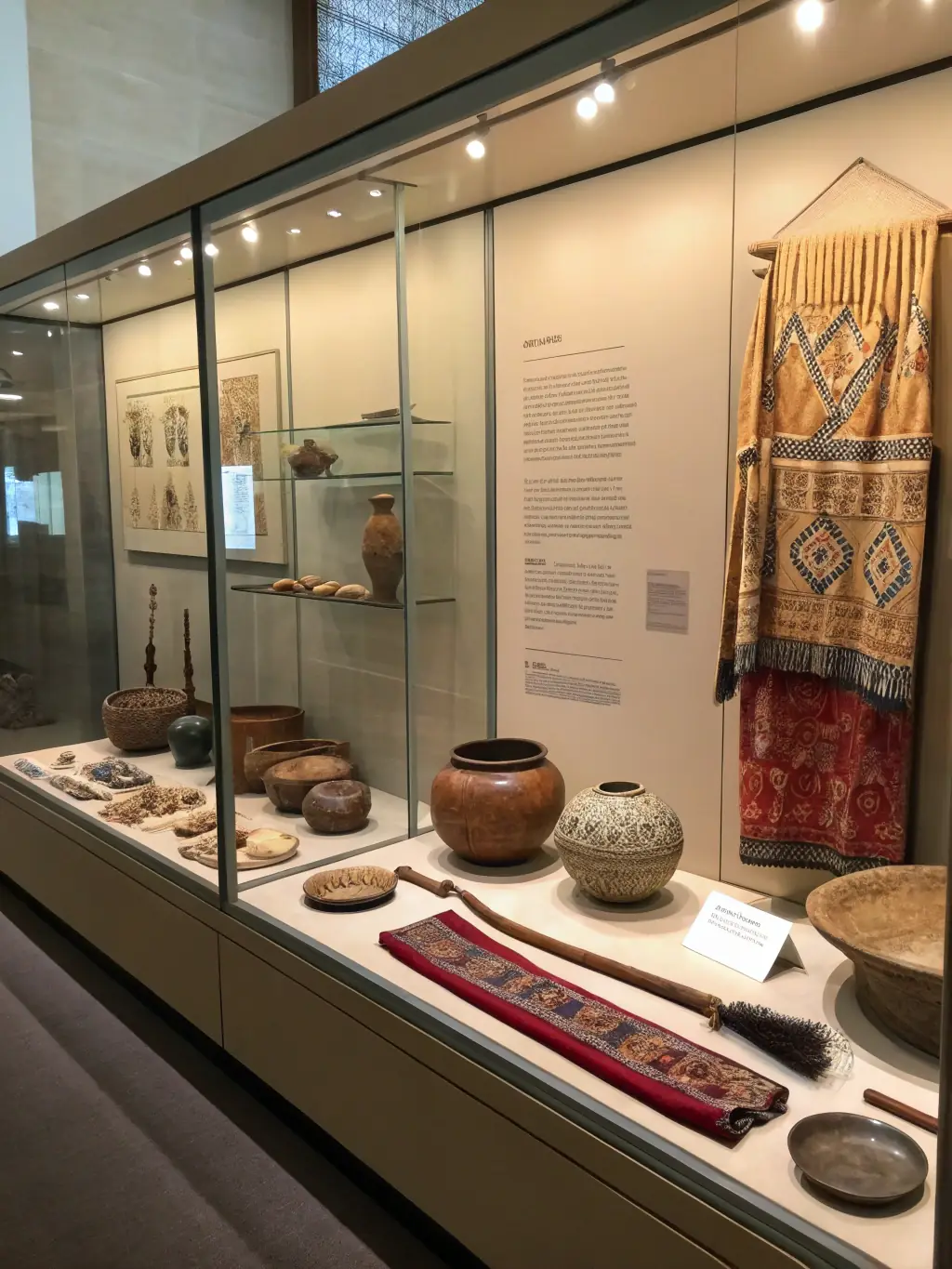 A photograph of a public exhibition showcasing artifacts and findings from recent archaeological digs in Mâlain. Visitors are seen observing the displays with interest and engaging with the informational panels.